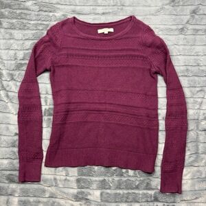 LOFT Ann Taylor Womens Medium Plum Purple Cotton Pointelle Knit Pullover Sweater